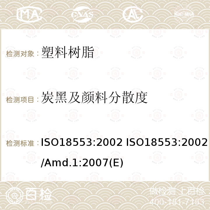 炭黑及颜料分散度 炭黑及颜料分散度 ISO18553:2002 ISO18553:2002/Amd.1:2007(E)