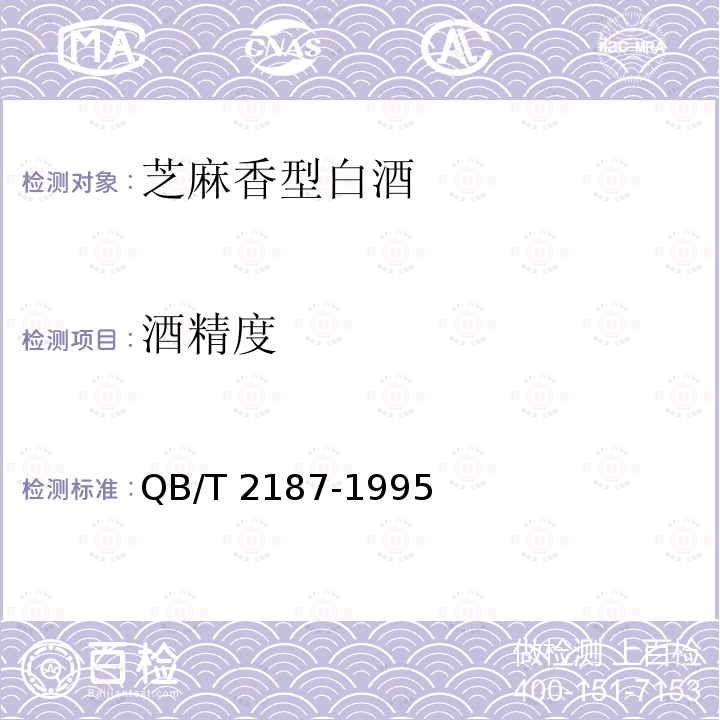 酒精度 QB/T 2187-1995 芝麻香型白酒