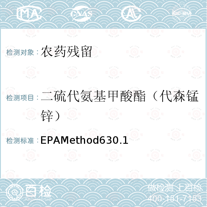 二硫代氨基甲酸酯（代森锰锌） EPAMethod630.1  