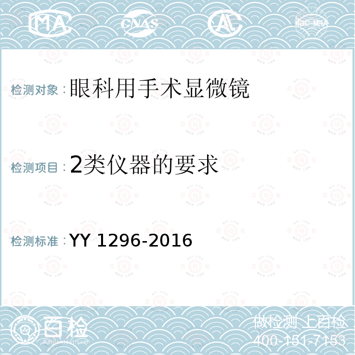 2类仪器的要求 YY 1296-2016 光学和光子学 手术显微镜 眼科用手术显微镜的光危害