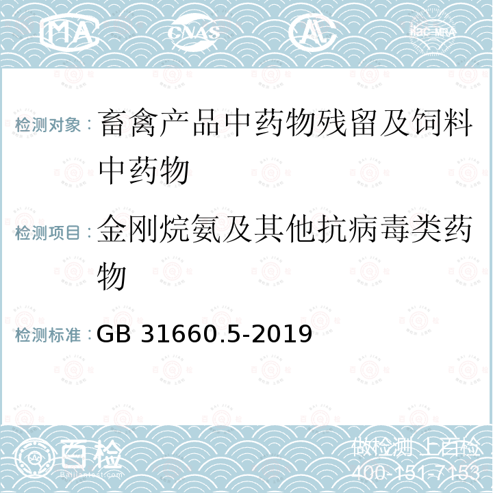 金刚烷氨及其他抗病毒类药物 GB 31660.5-2019 食品安全国家标准 动物性食品中金刚烷胺残留量的测定 液相色谱-串联质谱法