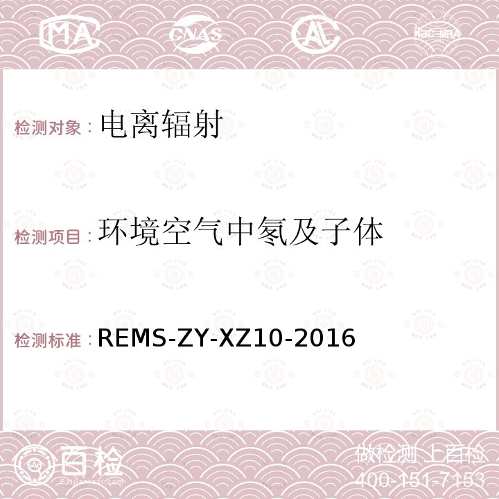 环境空气中氡及子体 REMS-ZY-XZ10-2016  