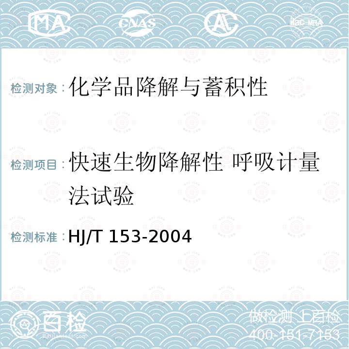 快速生物降解性 呼吸计量法试验 HJ/T 153-2004 化学品测试导则