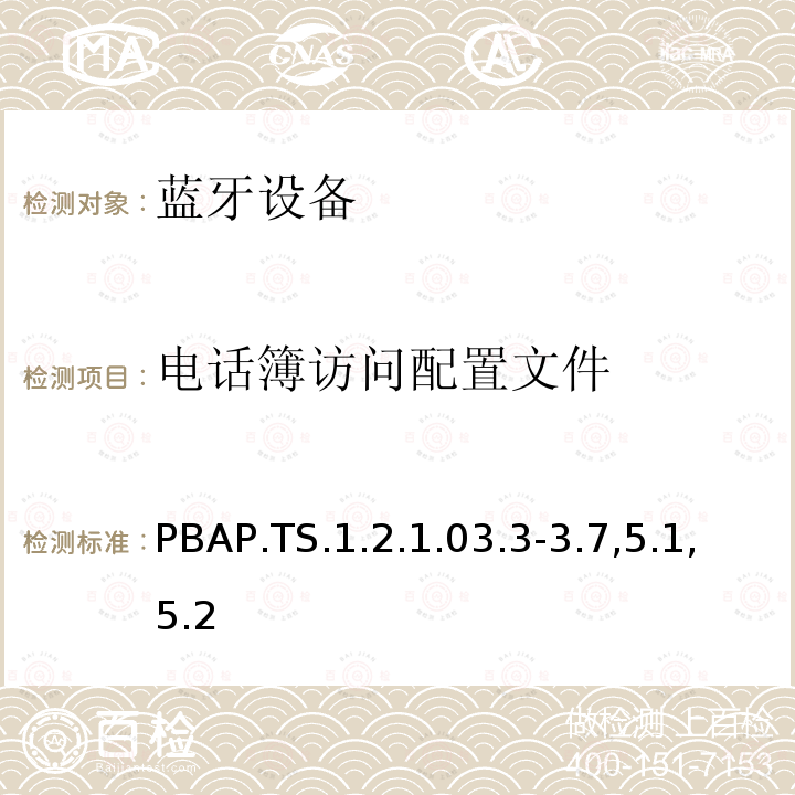 电话簿访问配置文件 电话簿访问配置文件 PBAP.TS.1.2.1.03.3-3.7,5.1,5.2