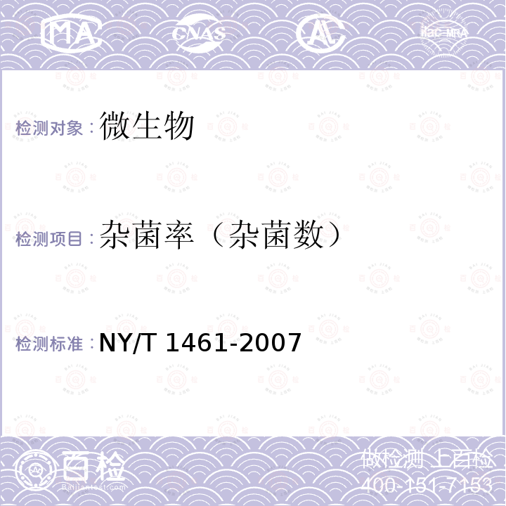 杂菌率（杂菌数） NY/T 1461-2007 饲料微生物添加剂 地衣芽孢杆菌