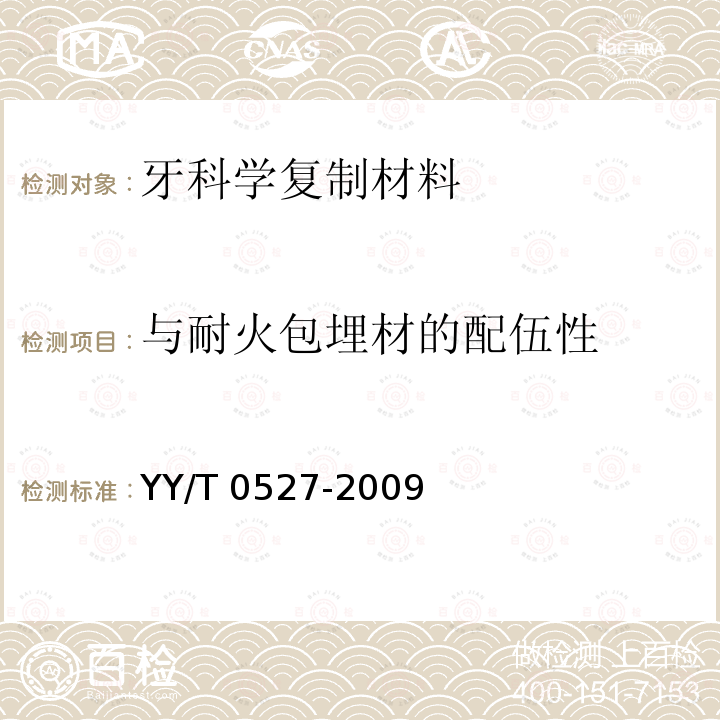 与耐火包埋材的配伍性 YY/T 0527-2009 牙科学 复制材料
