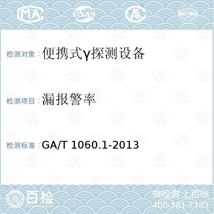 漏报警率 GA/T 1060.1-2013 便携式放射性物质探测与核素识别设备通用技术要求 第1部分：γ探测设备