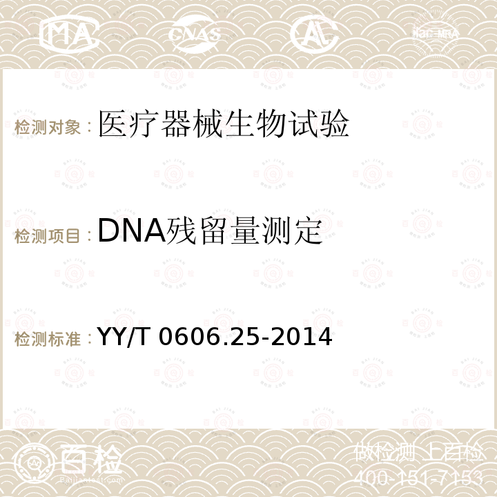 DNA残留量测定 DNA残留量测定 YY/T 0606.25-2014