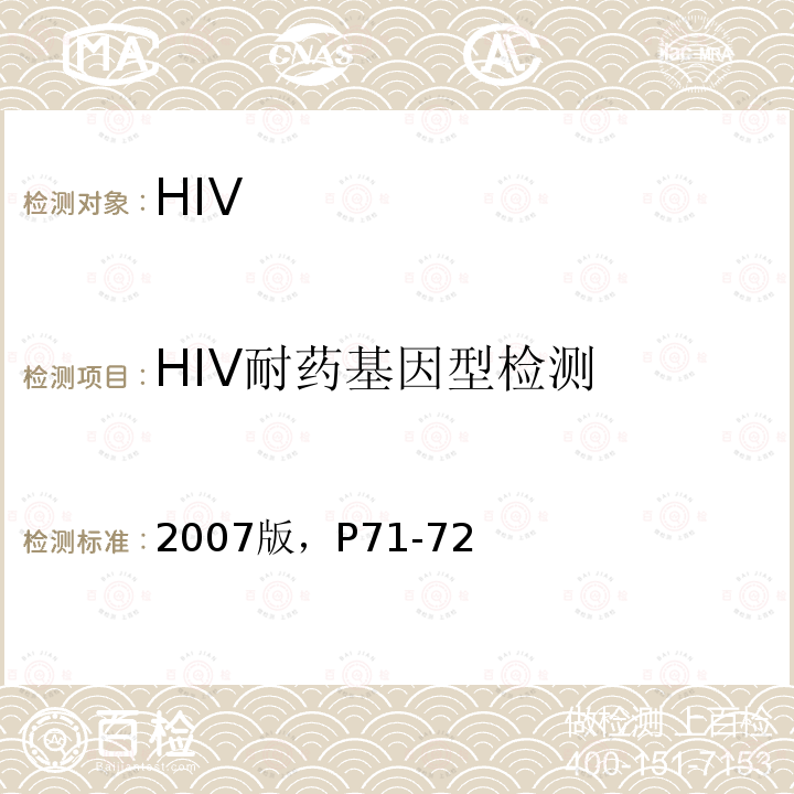 HIV耐药基因型检测 2007版，P71-72  