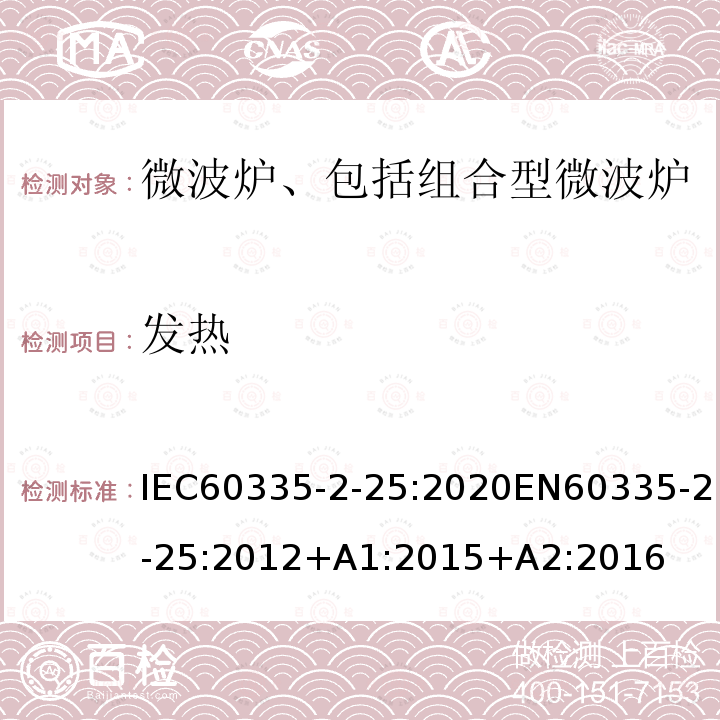 发热 发热 IEC60335-2-25:2020EN60335-2-25:2012+A1:2015+A2:2016