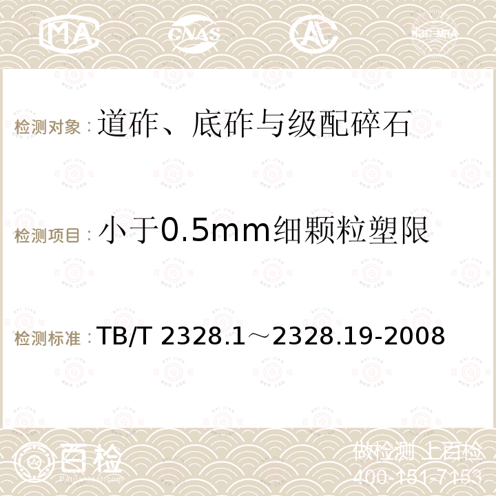 小于0.5mm细颗粒塑限 TB/T 2328.1～2328.19-2008  