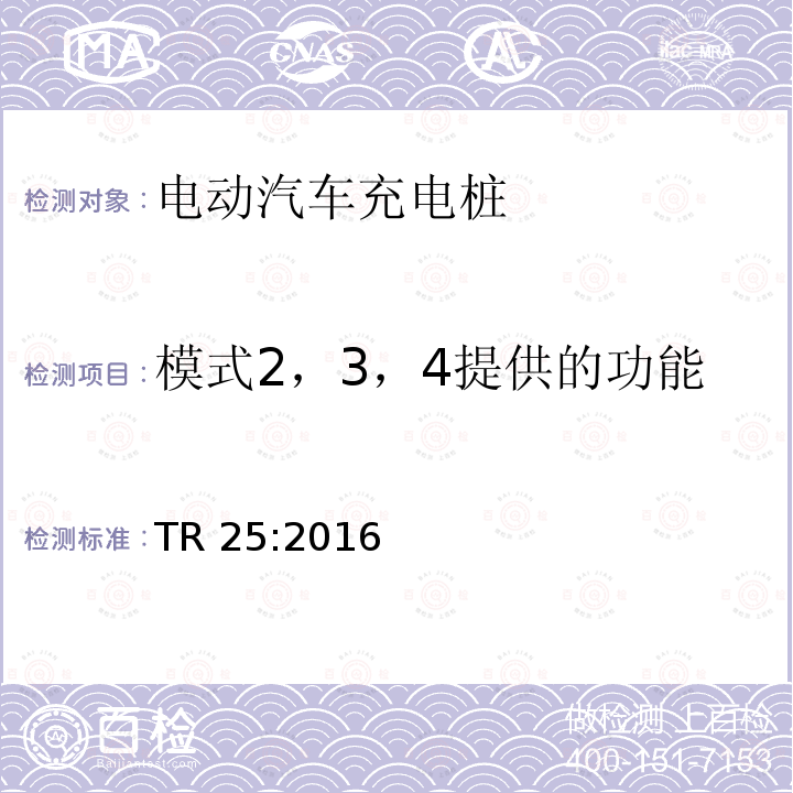 模式2，3，4提供的功能 模式2，3，4提供的功能 TR 25:2016