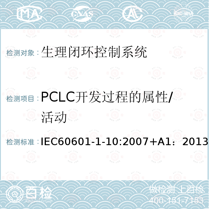 PCLC开发过程的属性/活动 IEC 60601-1-10-2007 医用电气设备 第1-10部分:基本安全和基本性能通用要求 并列标准:生理闭环控制器研制的要求