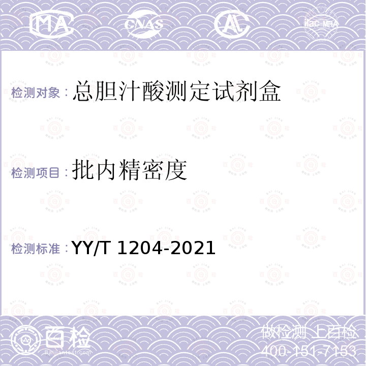 批内精密度 YY/T 1204-2021 总胆汁酸测定试剂盒(酶循环法)