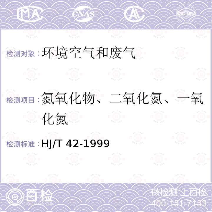 氮氧化物、二氧化氮、一氧化氮 HJ/T 42-1999 固定污染源排气中氮氧化物的测定 紫外分光光度法