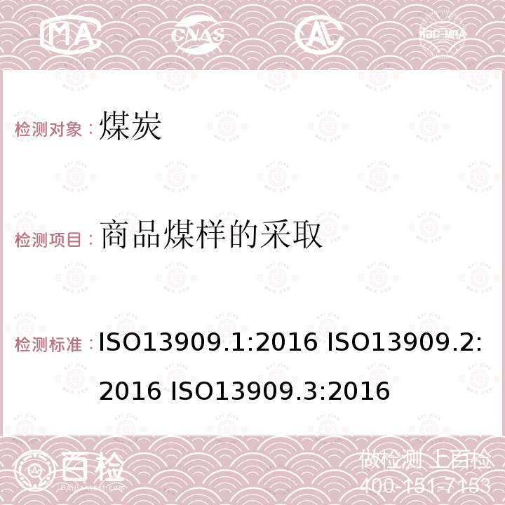 商品煤样的采取 商品煤样的采取 ISO13909.1:2016 ISO13909.2:2016 ISO13909.3:2016