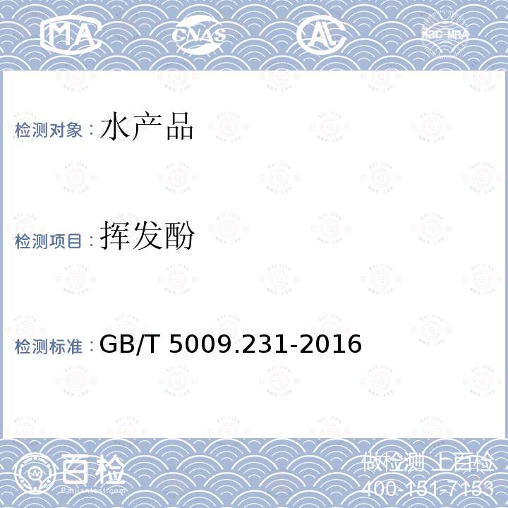 挥发酚 挥发酚 GB/T 5009.231-2016