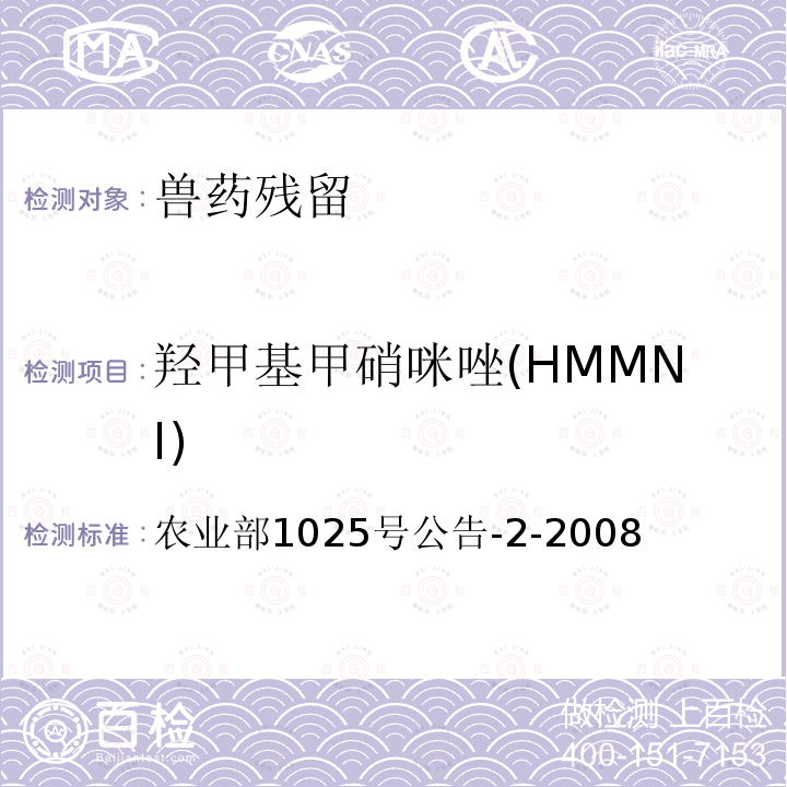 羟甲基甲硝咪唑(HMMNI) 农业部1025号公告-2-2008 羟甲基甲硝咪唑(HMMNI) 