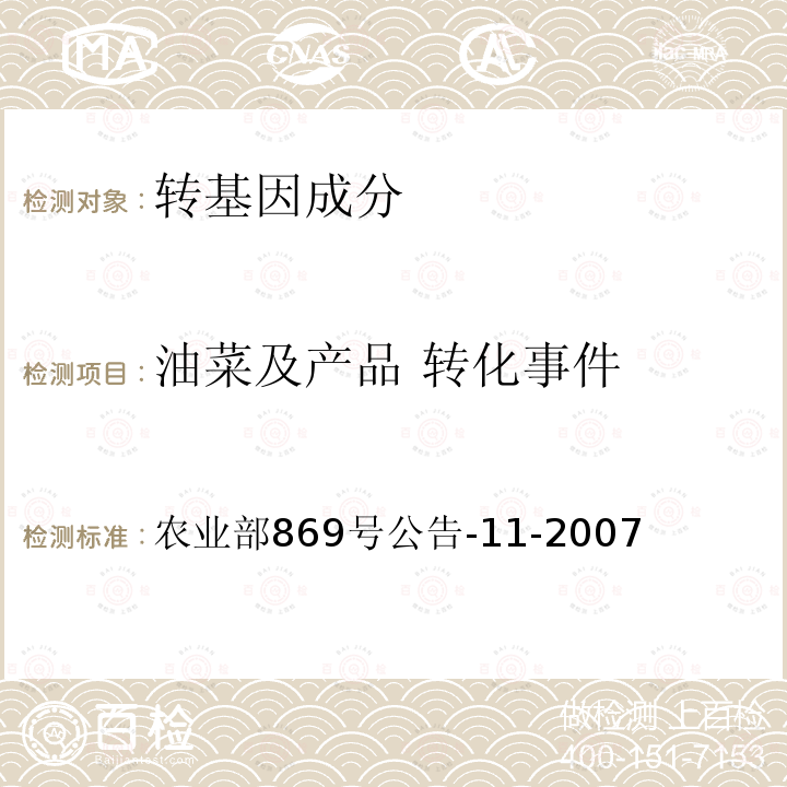 油菜及产品 转化事件 油菜及产品 转化事件 农业部869号公告-11-2007