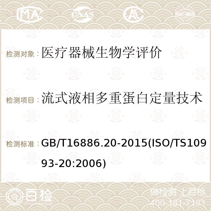 流式液相多重蛋白定量技术 GB/T 16886.20-2015 医疗器械生物学评价 第20部分:医疗器械免疫毒理学试验原则和方法