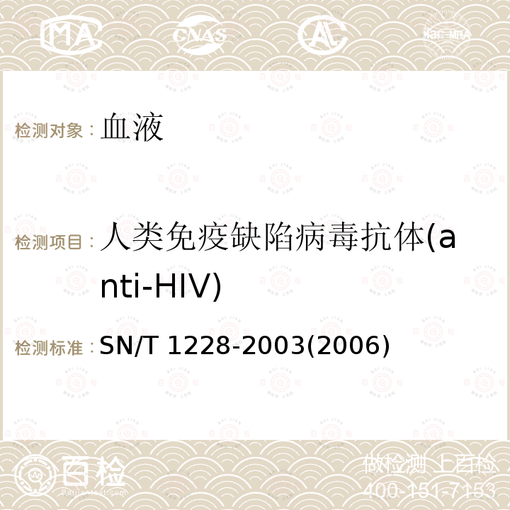 人类免疫缺陷病毒抗体(anti-HIV) 人类免疫缺陷病毒抗体(anti-HIV) SN/T 1228-2003(2006)