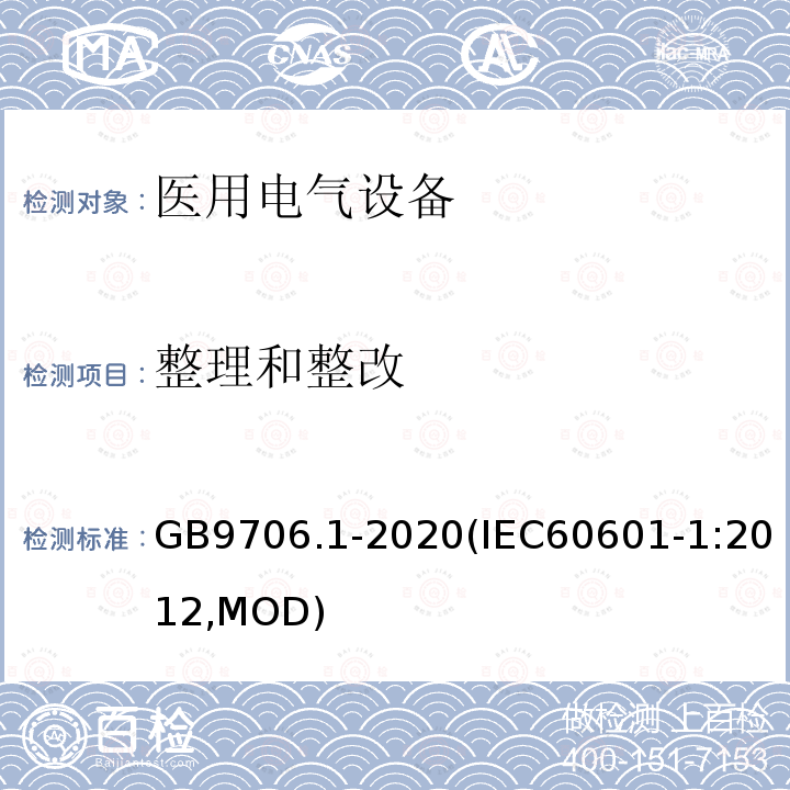 整理和整改 GB 9706.1-2020 医用电气设备 第1部分：基本安全和基本性能的通用要求