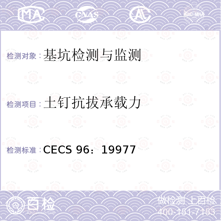 土钉抗拔承载力 CECS 96:1997  CECS 96：19977