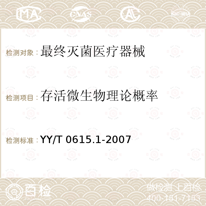 存活微生物理论概率 YY/T 0615.1-2007 标示“无菌”医疗器械的要求 第1部分:最终无菌医疗器械的要求