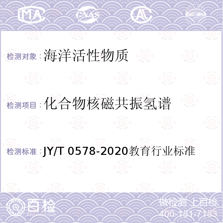 化合物核磁共振氢谱 JY/T 0578-2020 超导脉冲傅里叶变换核磁共振波谱测试方法通则