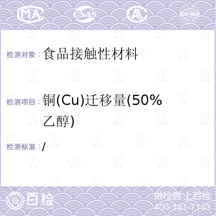 铜(Cu)迁移量(50%乙醇) / 铜(Cu)迁移量(50%乙醇) 