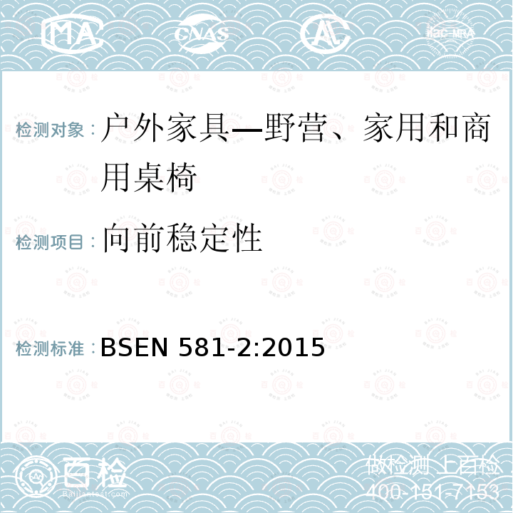 向前稳定性 向前稳定性 BSEN 581-2:2015