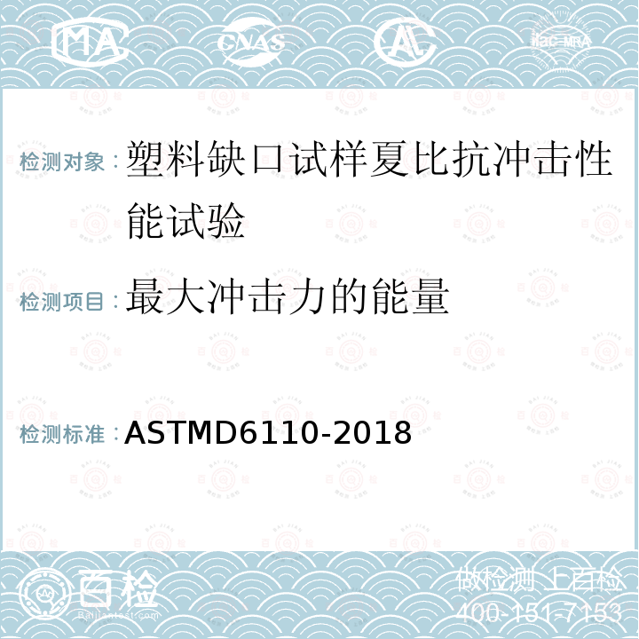 最大冲击力的能量 ASTMD 6110-20  ASTMD6110-2018