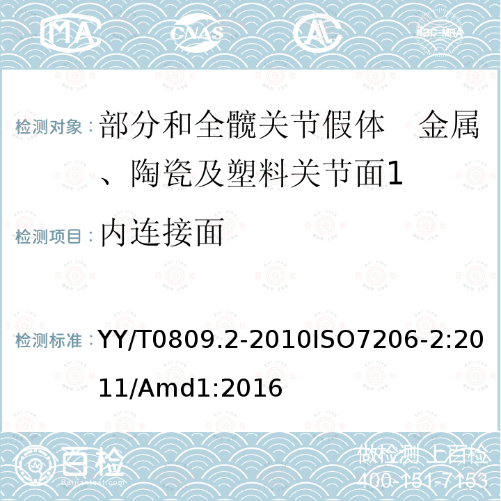 内连接面 YY/T 0809.2-2010 外科植入物 部分和全髋关节假体 第2部分:金属、陶瓷及塑料关节面