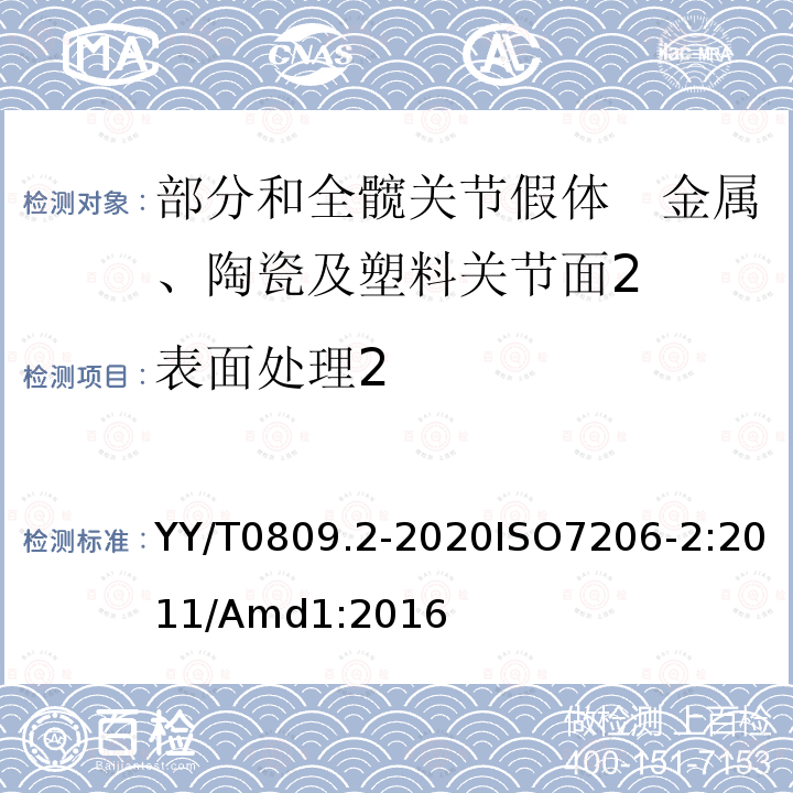 表面处理2 YY/T 0809.2-2020 外科植入物 部分和全髋关节假体 第2部分：金属、陶瓷及塑料关节面