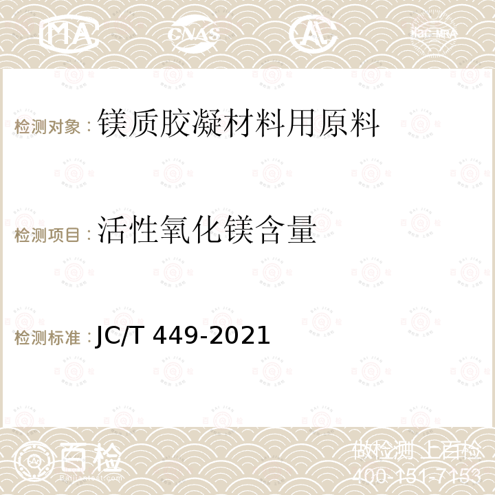 活性氧化镁含量 JC/T 449-2021 镁质胶凝材料用原料