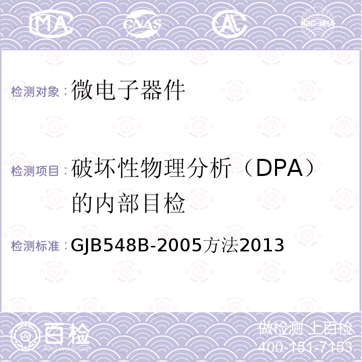 破坏性物理分析（DPA）的内部目检 破坏性物理分析（DPA）的内部目检 GJB548B-2005方法2013