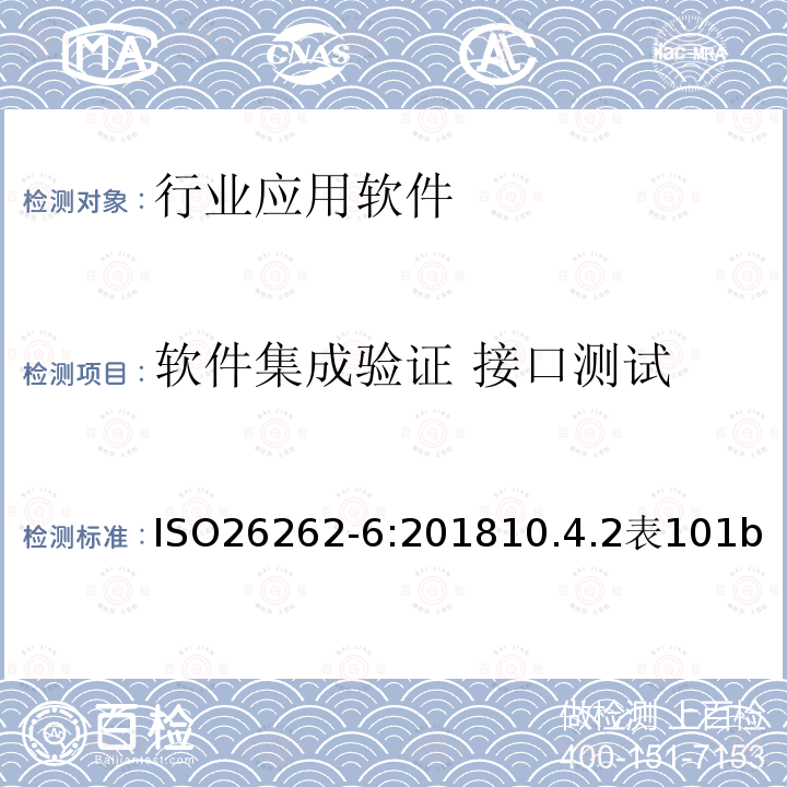 软件集成验证 接口测试 软件集成验证 接口测试 ISO26262-6:201810.4.2表101b