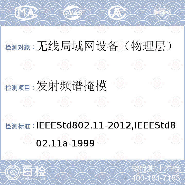 发射频谱掩模 IEEESTD 802.11-2012  IEEEStd802.11-2012,IEEEStd802.11a-1999