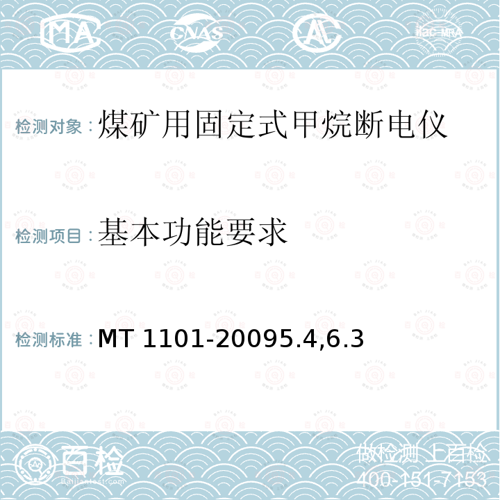 基本功能要求 MT 1101-20095.46  MT 1101-20095.4,6.3
