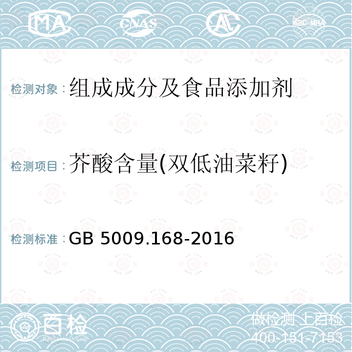 芥酸含量(双低油菜籽) 芥酸含量(双低油菜籽) GB 5009.168-2016