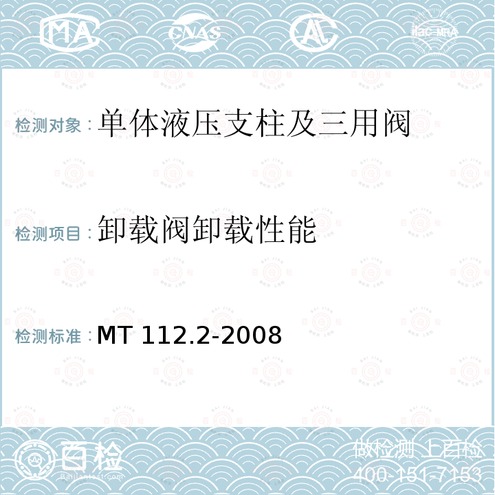 卸载阀卸载性能 卸载阀卸载性能 MT 112.2-2008