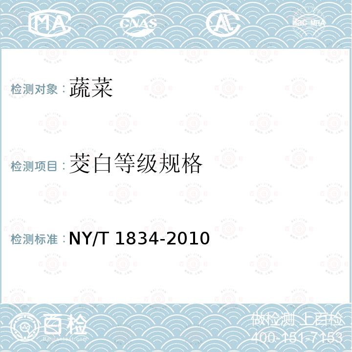 茭白等级规格 NY/T 1834-2010 茭白等级规格