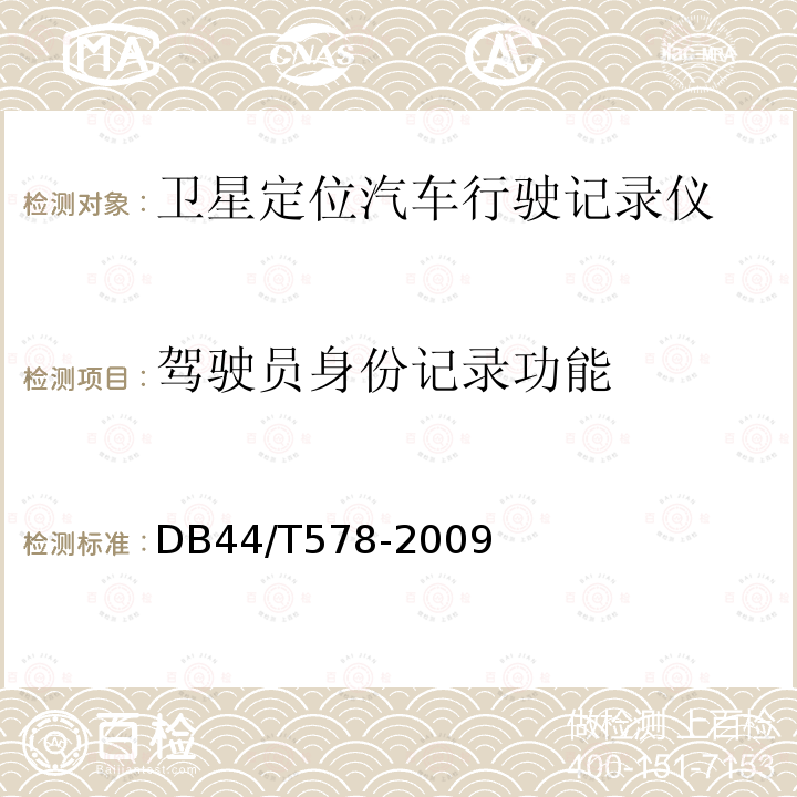 驾驶员身份记录功能 驾驶员身份记录功能 DB44/T578-2009