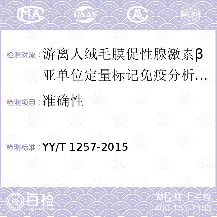 准确性 YY/T 1257-2015 游离人绒毛膜促性腺激素β亚单位定量标记免疫分析试剂盒