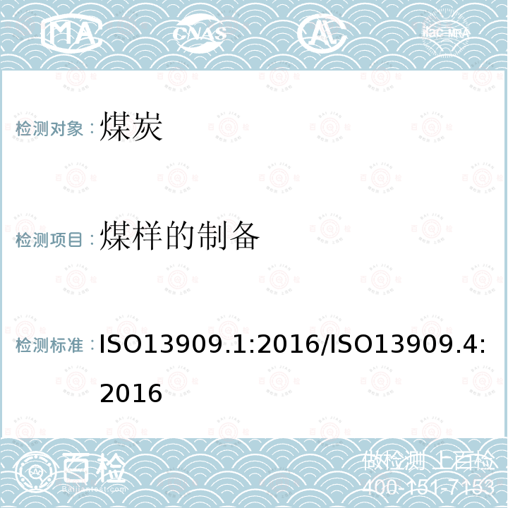 煤样的制备 煤样的制备 ISO13909.1:2016/ISO13909.4:2016