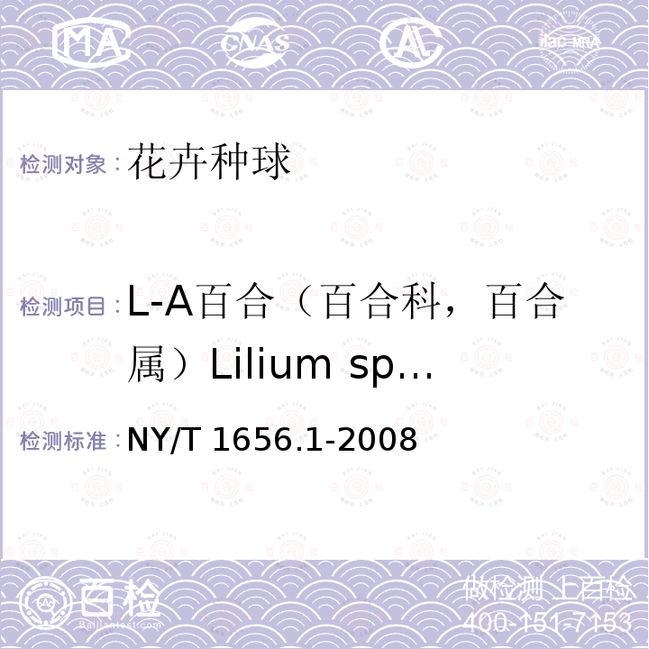L-A百合（百合科，百合属）Lilium spp.(L/A hybrids) NY/T 1656.1-2008 花卉检验技术规范 第1部分:基本规则