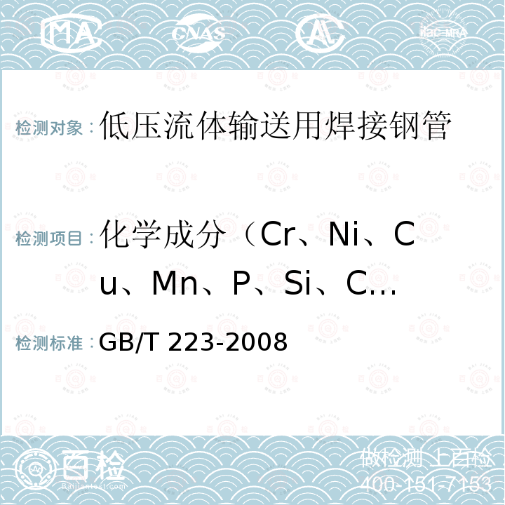 化学成分（Cr、Ni、Cu、Mn、P、Si、C、S、Al、As） GB/T 223-2008  