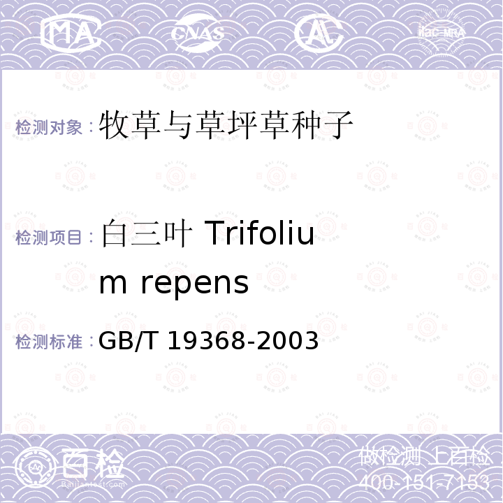 白三叶 Trifolium repens GB/T 19368-2003 草坪草种子生产技术规程