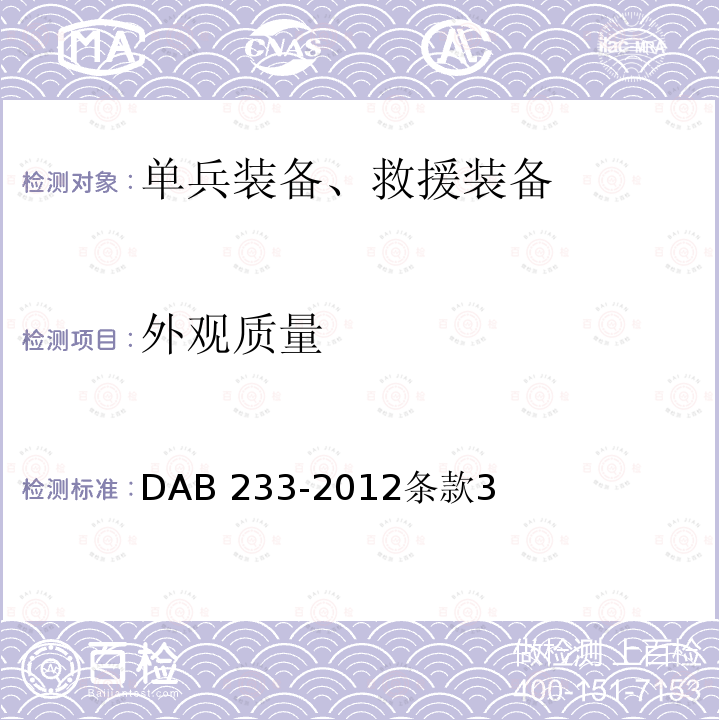 外观质量 AB 233-2012  D条款3