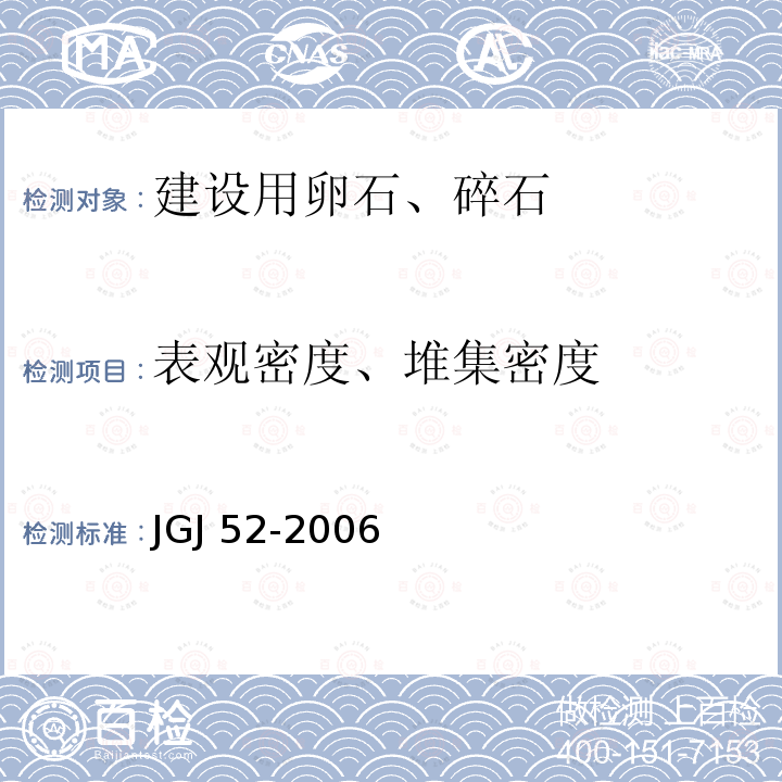 表观密度、堆集密度 JGJ 52-2006 普通混凝土用砂、石质量及检验方法标准(附条文说明)